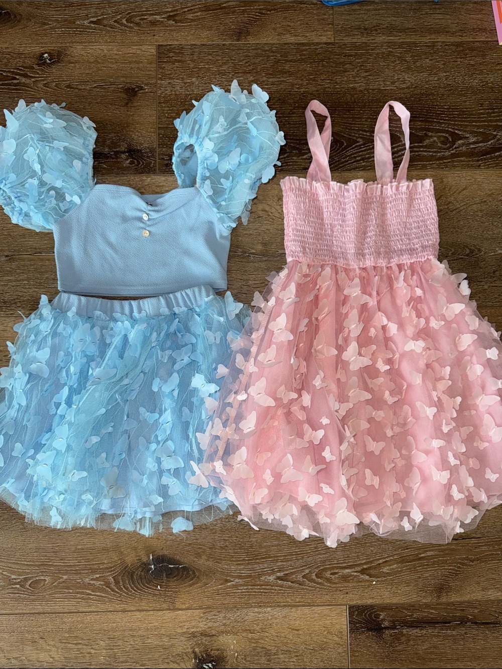 SHEIN - Blue Butterfly Tulle Set & Pink Butterfly Tulle Dress